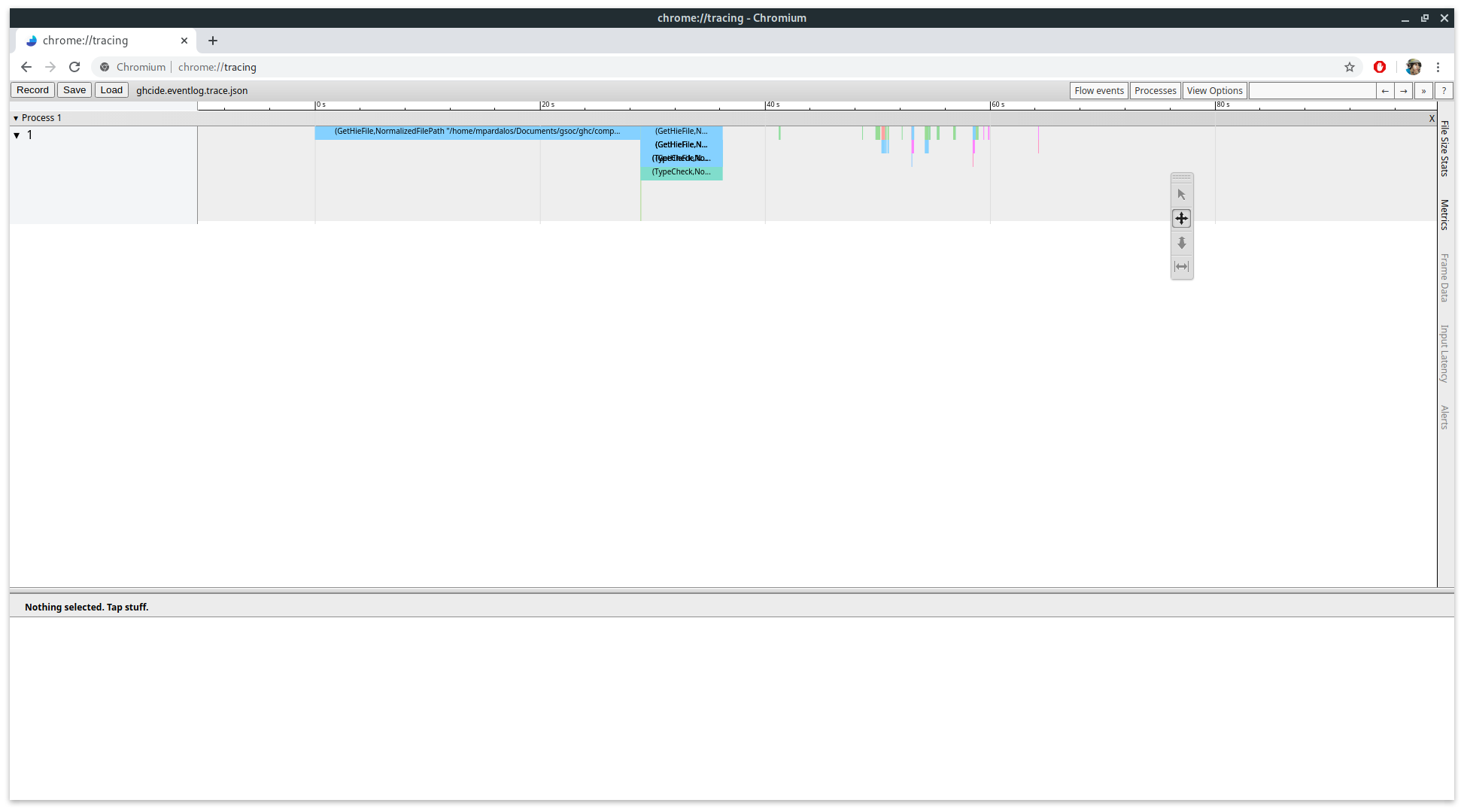 A ghcide trace viewed in chrome’s about:tracing